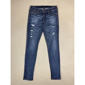True Religion Jeans Womens 26 Blue Halle Mid Rise Super Skinny Stretch‎ Adult